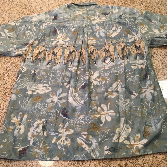 Resistol Rodeo Gear Size Large Mens Horse Print Button Up Shirt Short Sleeve - Picture 12 of 12